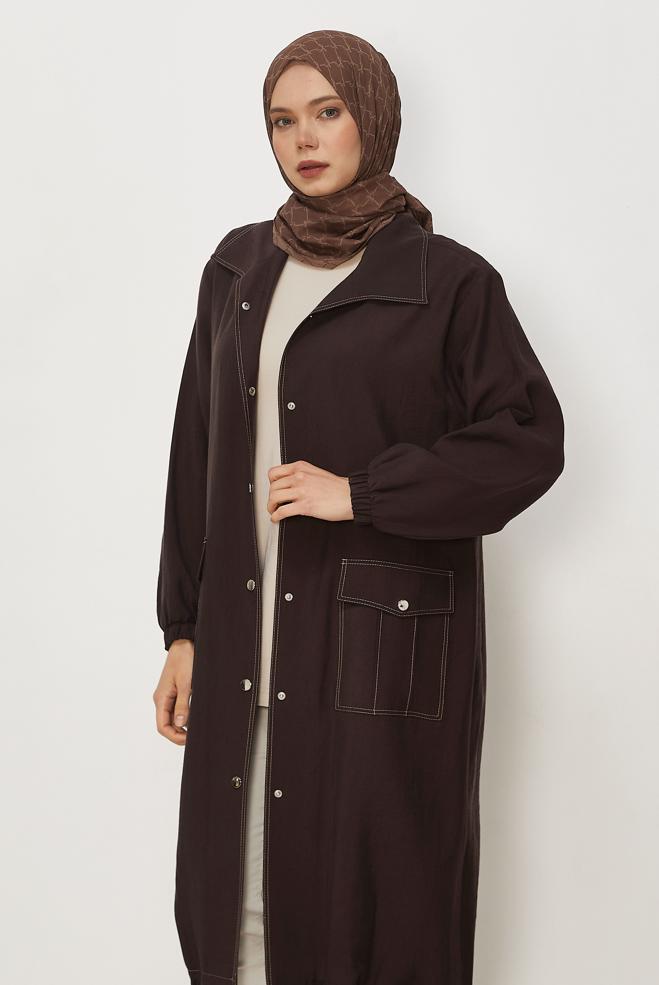 Hijab clothing BROWN SMOCKED DETAIL JACKET 46396 - ALVİNA