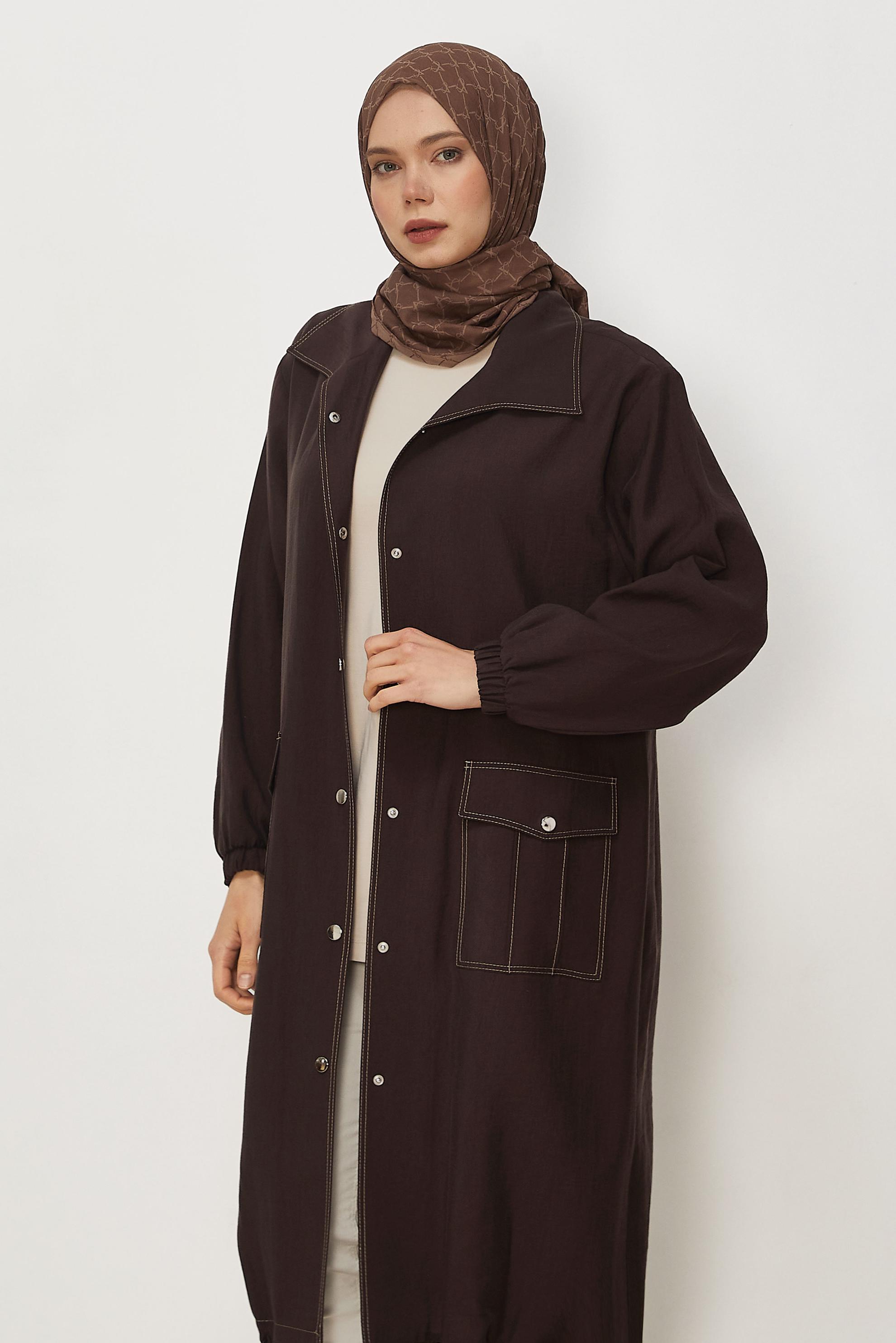 Hijab clothing BROWN SMOCKED DETAIL JACKET 46396