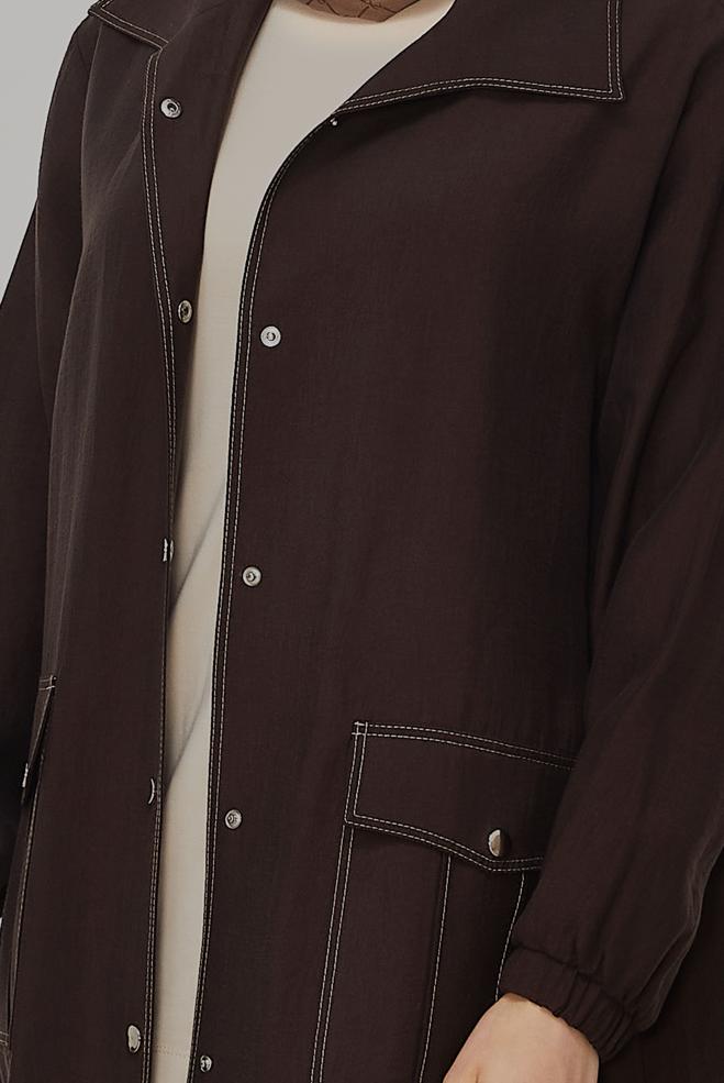 Hijab clothing BROWN SMOCKED DETAIL JACKET 46396 - ALVİNA