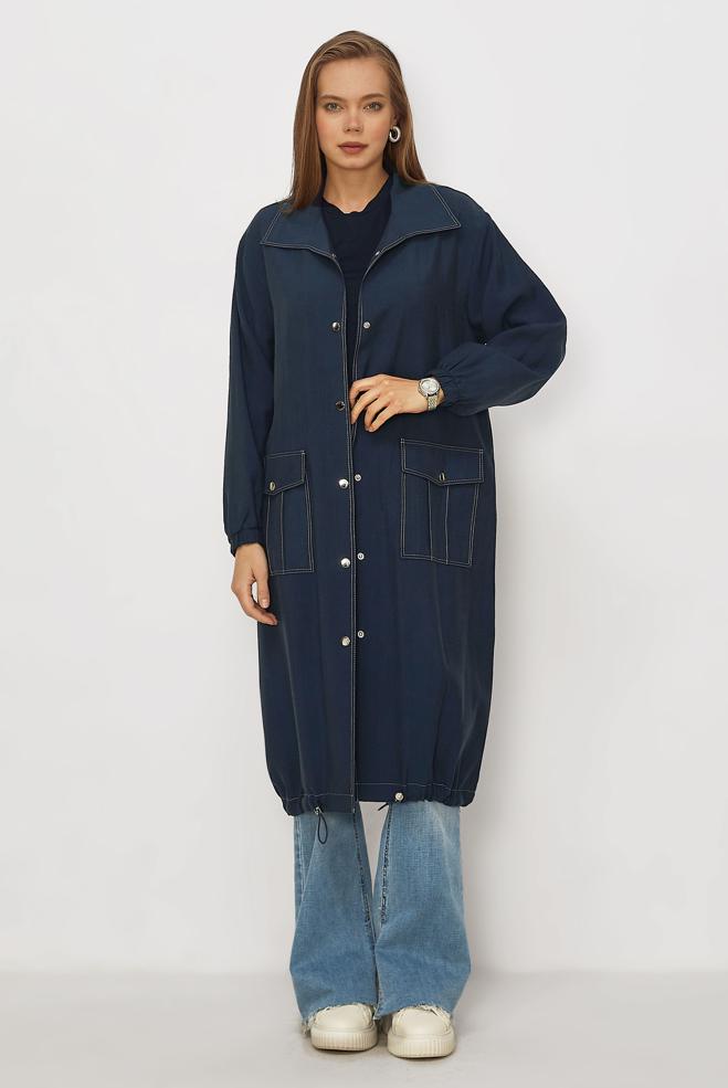 Hijab clothing NAVY BLUE SMOCKED DETAIL JACKET 46396 - ALVİNA