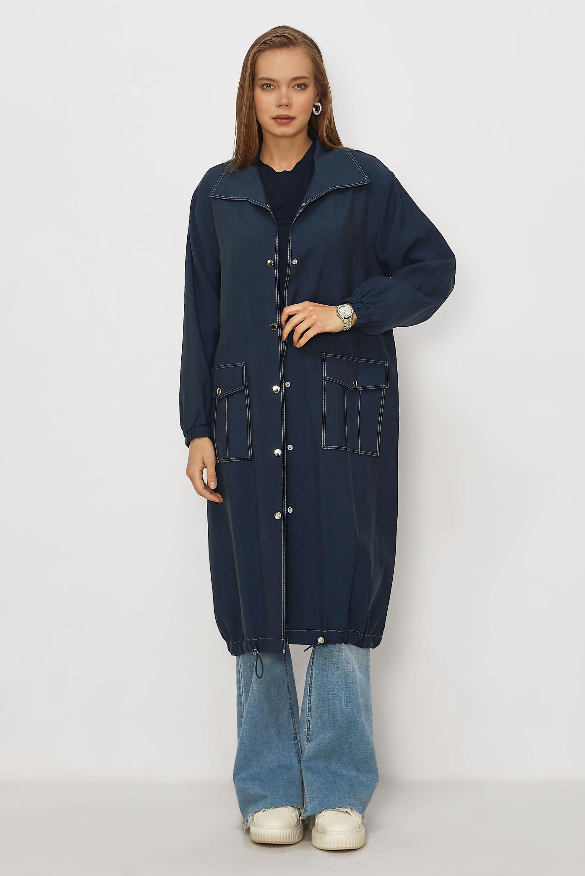 Hijab clothing NAVY BLUE SMOCKED DETAIL JACKET 46396