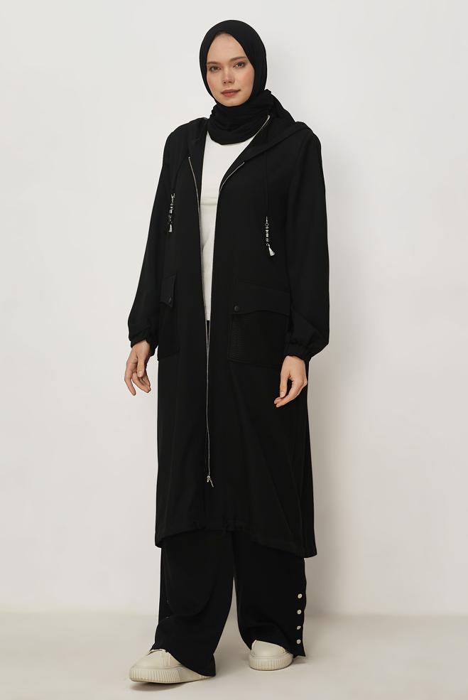 Hijab clothing BLACK HOODED JACKET 46398 - ALVİNA