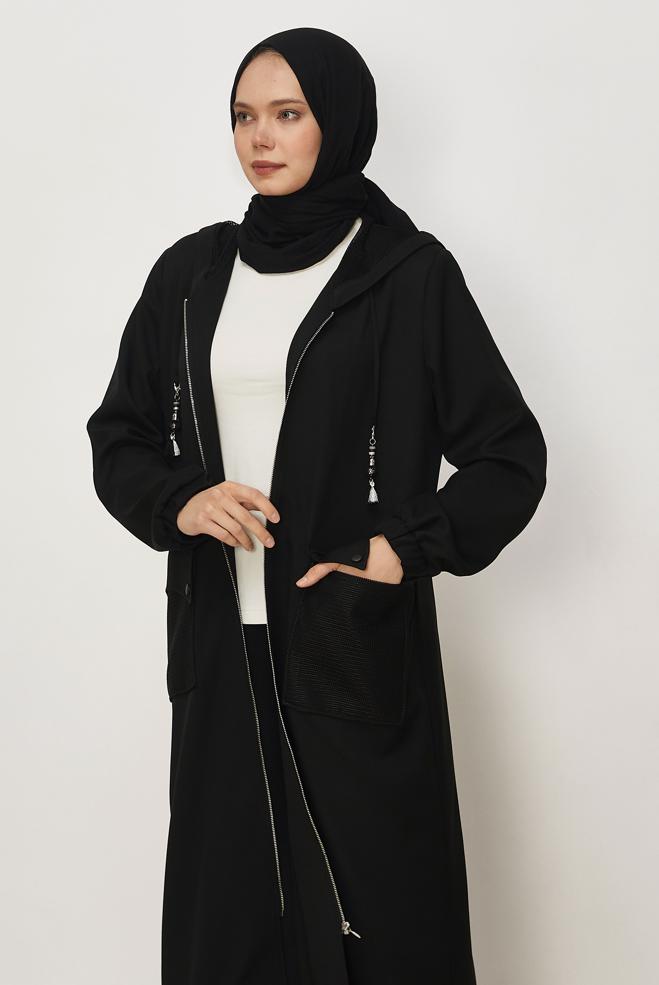 Hijab clothing BLACK HOODED JACKET 46398 - ALVİNA