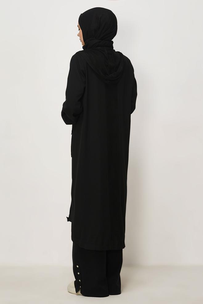 Hijab clothing BLACK HOODED JACKET 46398 - ALVİNA