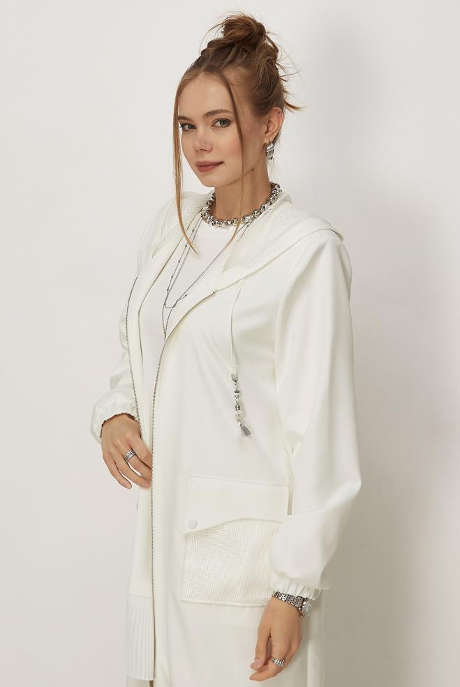 Hijab clothing WHITE HOODED JACKET 46398 - ALVİNA