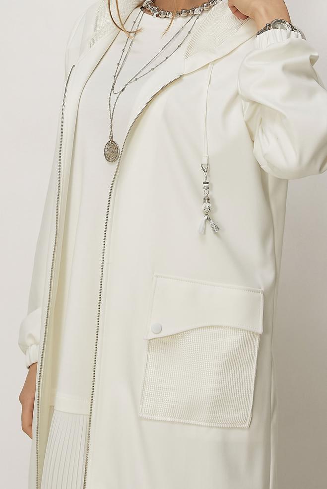 Hijab clothing WHITE HOODED JACKET 46398 - ALVİNA