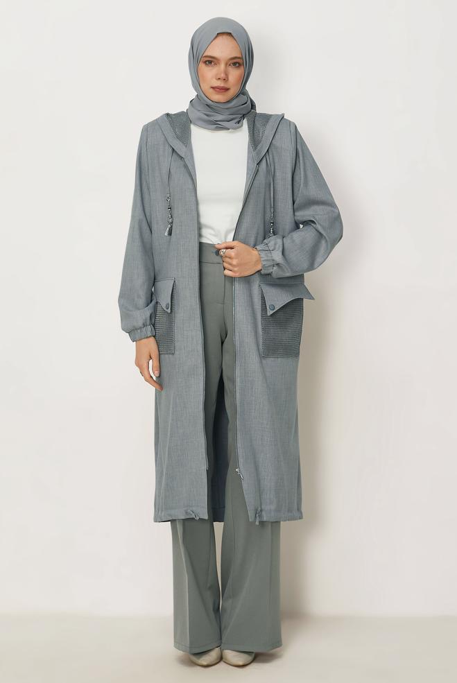 Hijab-Kleidung GRAU KAPUZENJACKE 46398 - ALVİNA