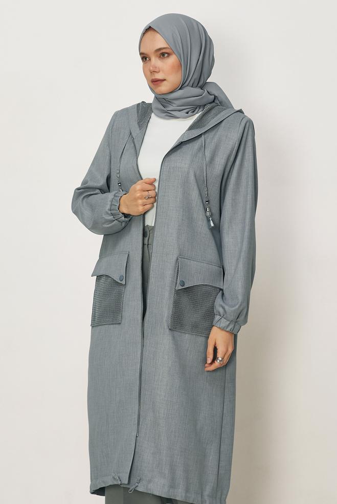 Hijab-Kleidung GRAU KAPUZENJACKE 46398 - ALVİNA