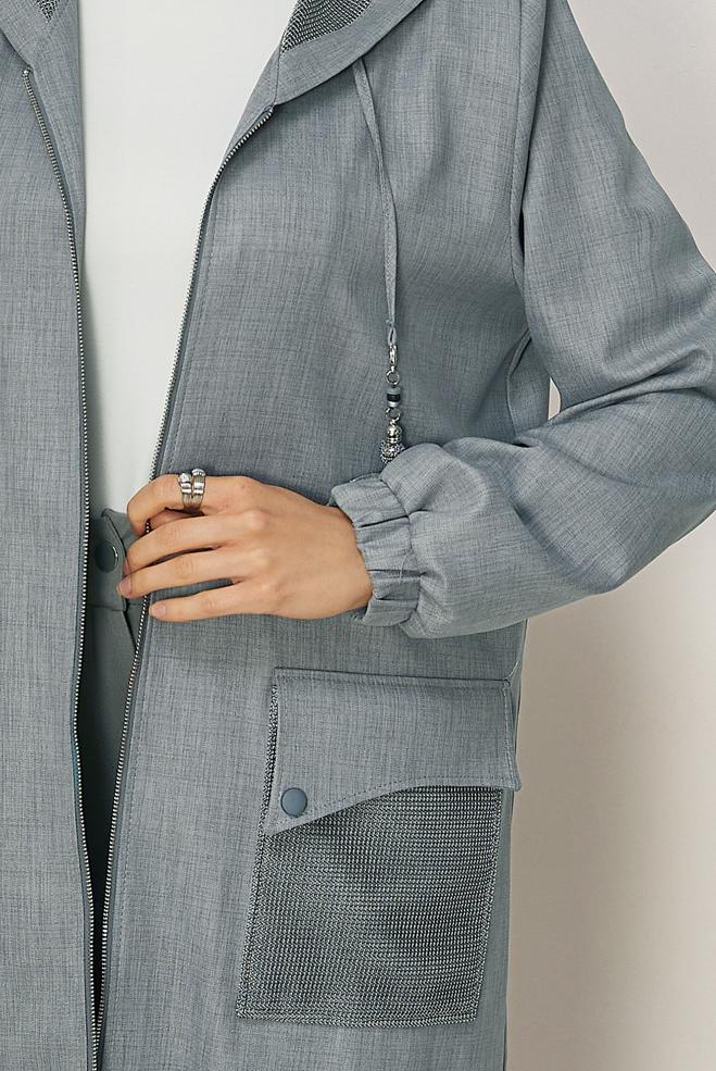 Hijab-Kleidung GRAU KAPUZENJACKE 46398 - ALVİNA