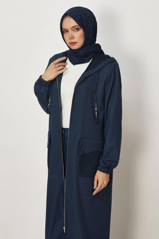 Hijab-Kleidung NAVY BLAU KAPUZENJACKE 46398 - ALVİNA