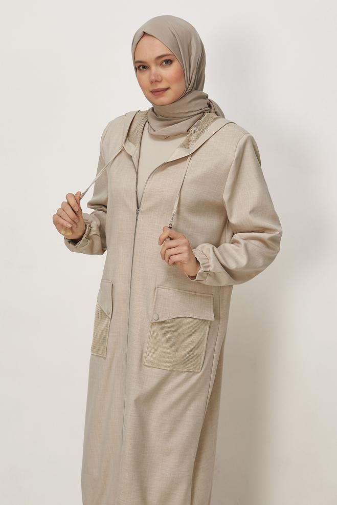 Vêtements hijab BEIGE VESTE À CAPUCHE 46398 - ALVİNA