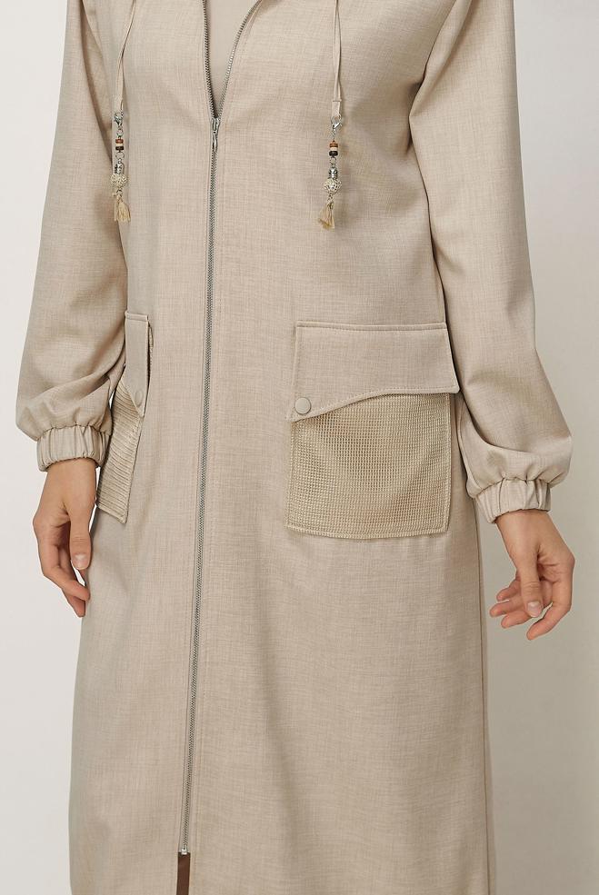 Vêtements hijab BEIGE VESTE À CAPUCHE 46398 - ALVİNA