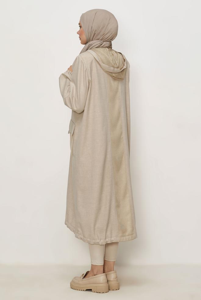 Vêtements hijab BEIGE VESTE À CAPUCHE 46398 - ALVİNA