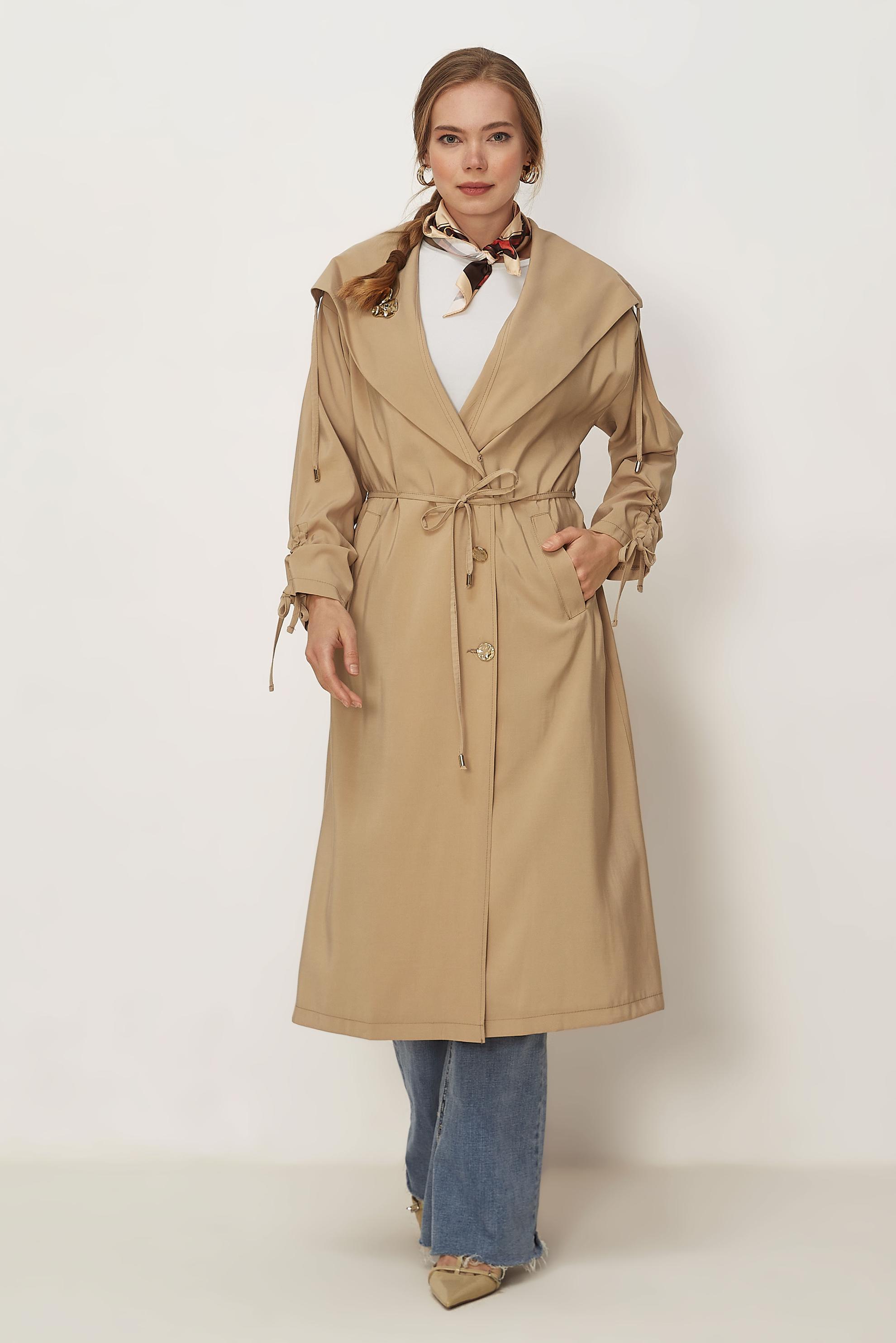 Hijab-Kleidung BRAUN JACKE AUS MODAL MIT GÜRTEL 46439