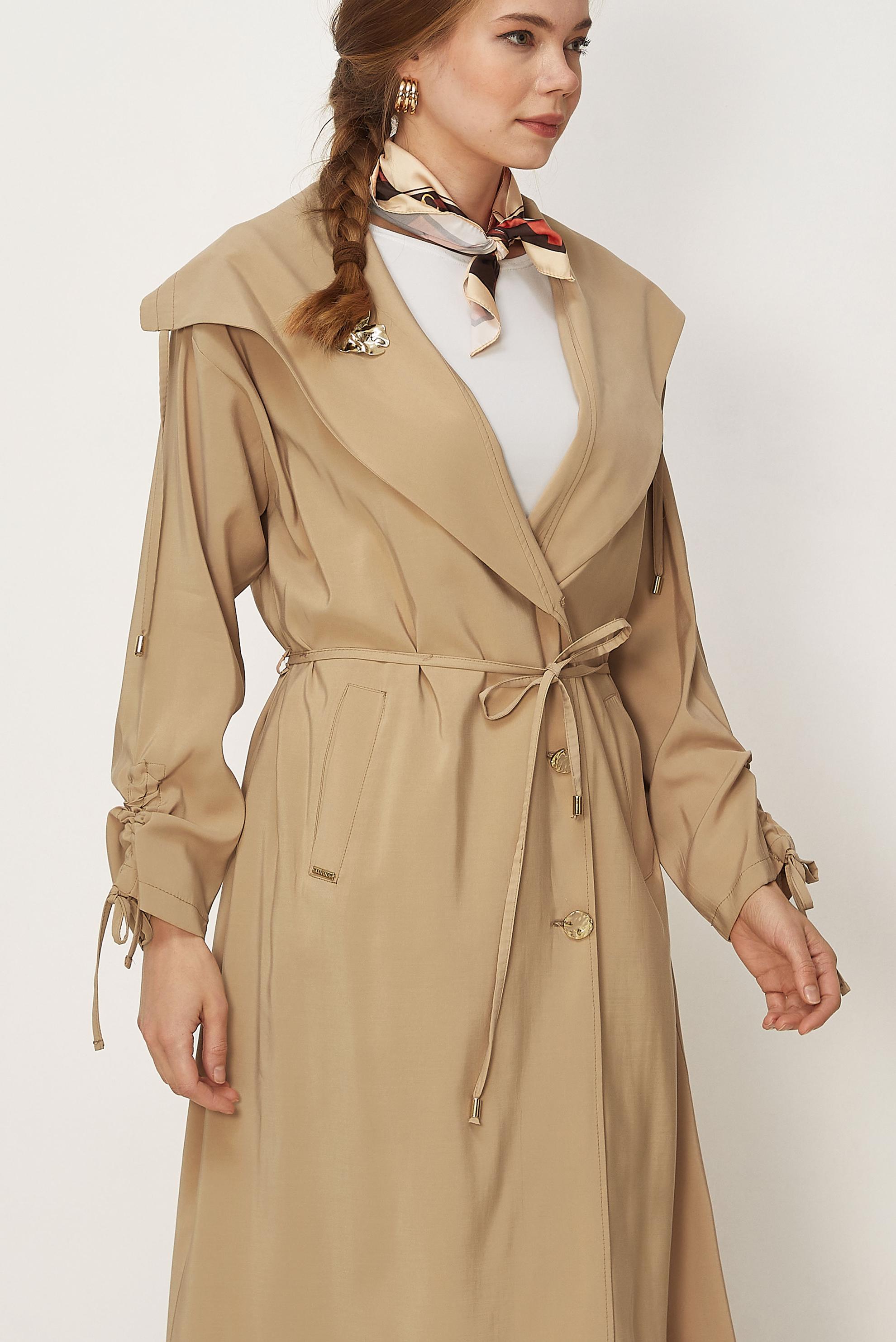 Hijab-Kleidung BRAUN JACKE AUS MODAL MIT GÜRTEL 46439