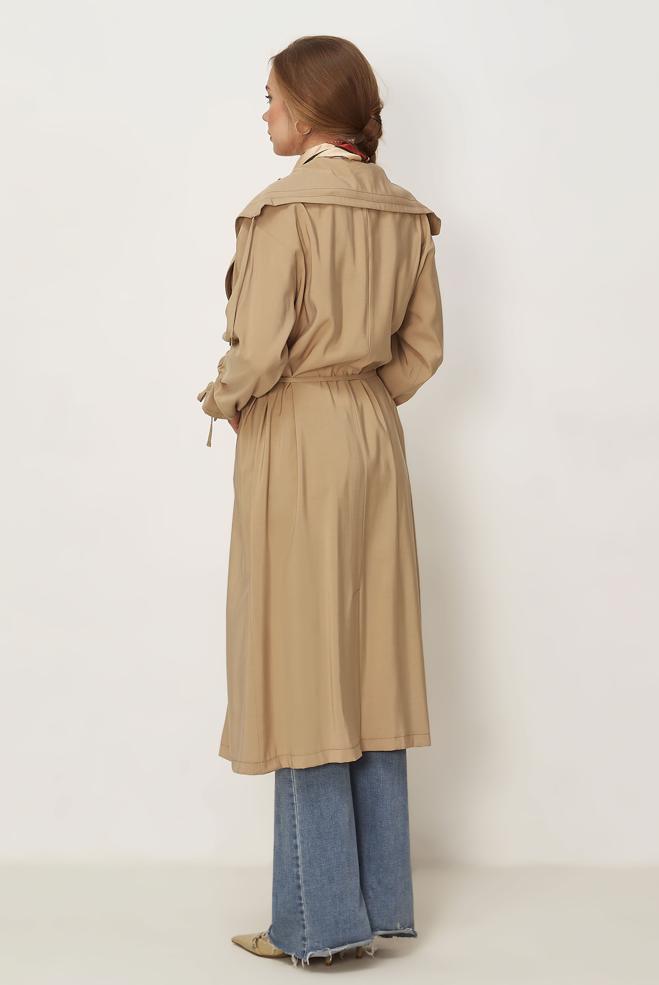 Hijab-Kleidung BRAUN JACKE AUS MODAL MIT GÜRTEL 46439 - ALVİNA