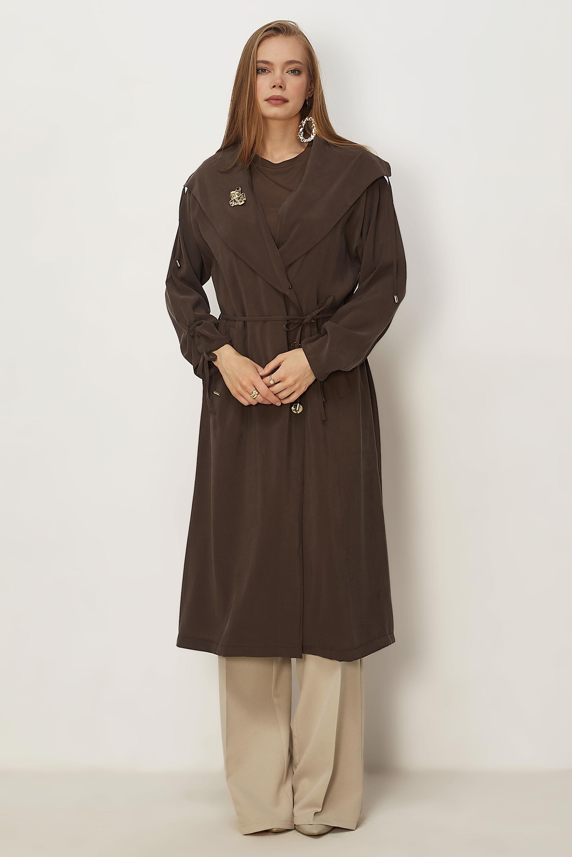 Hijab-Kleidung BRAUN JACKE AUS MODAL MIT GÜRTEL 46439