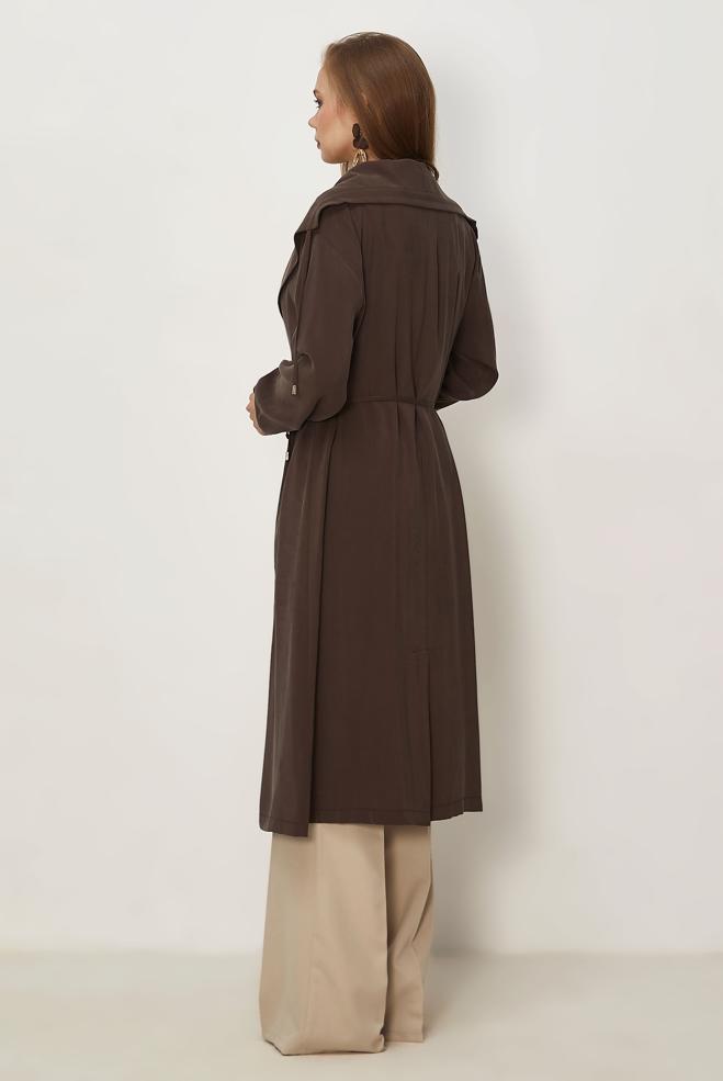 Hijab-Kleidung BRAUN JACKE AUS MODAL MIT GÜRTEL 46439 - ALVİNA