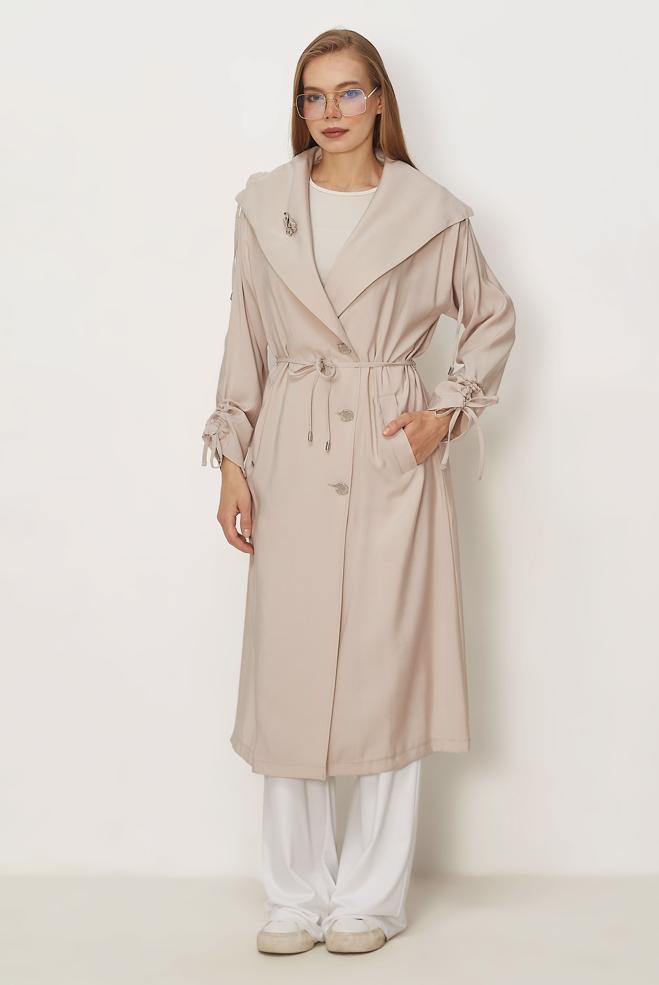 Hijab clothing BEIGE BELTED MODAL JACKET 46439 - ALVİNA