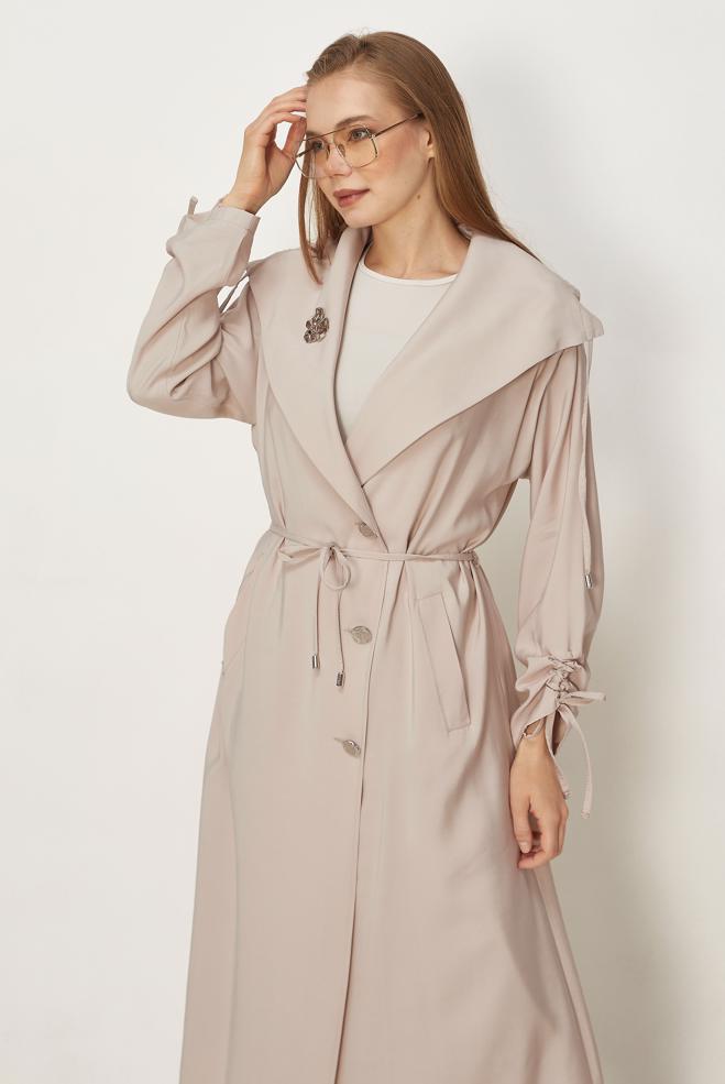 Hijab clothing BEIGE BELTED MODAL JACKET 46439 - ALVİNA