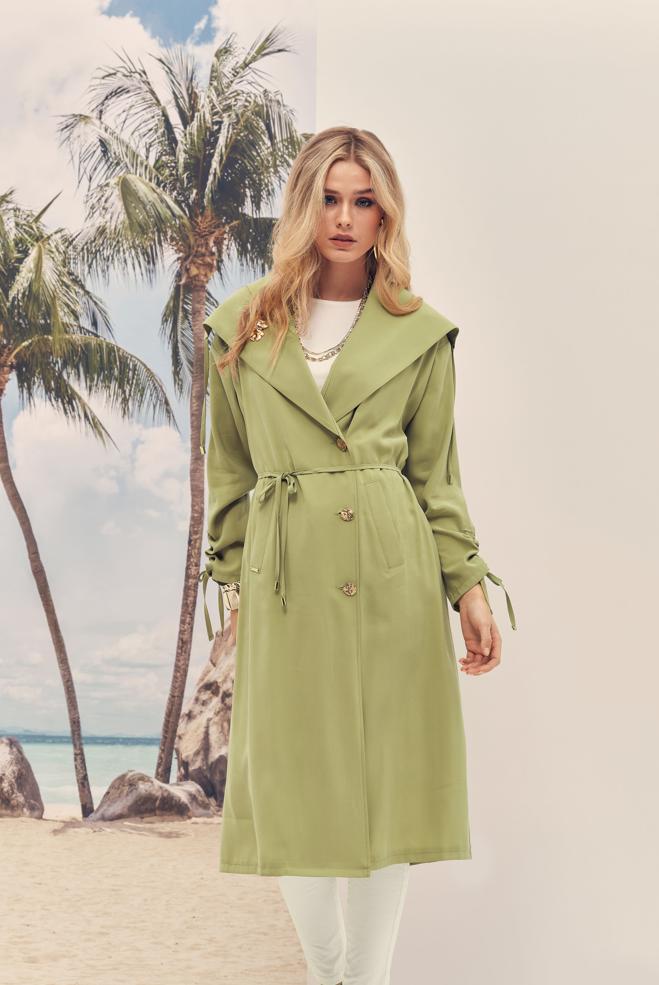 Hijab-Kleidung GRÜN JACKE AUS MODAL MIT GÜRTEL 46439 - ALVİNA