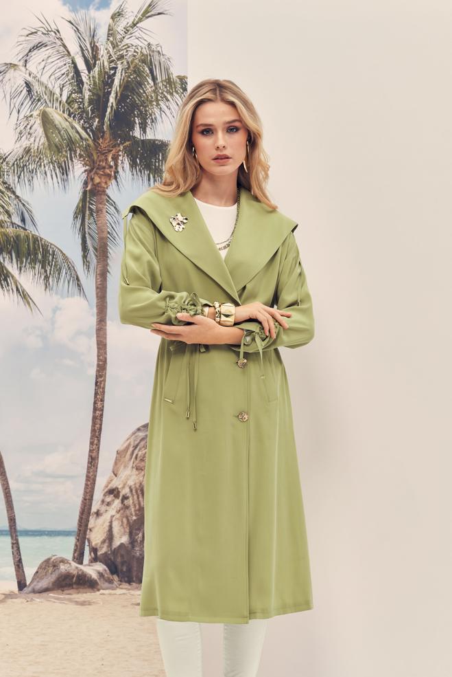 Hijab-Kleidung GRÜN JACKE AUS MODAL MIT GÜRTEL 46439 - ALVİNA