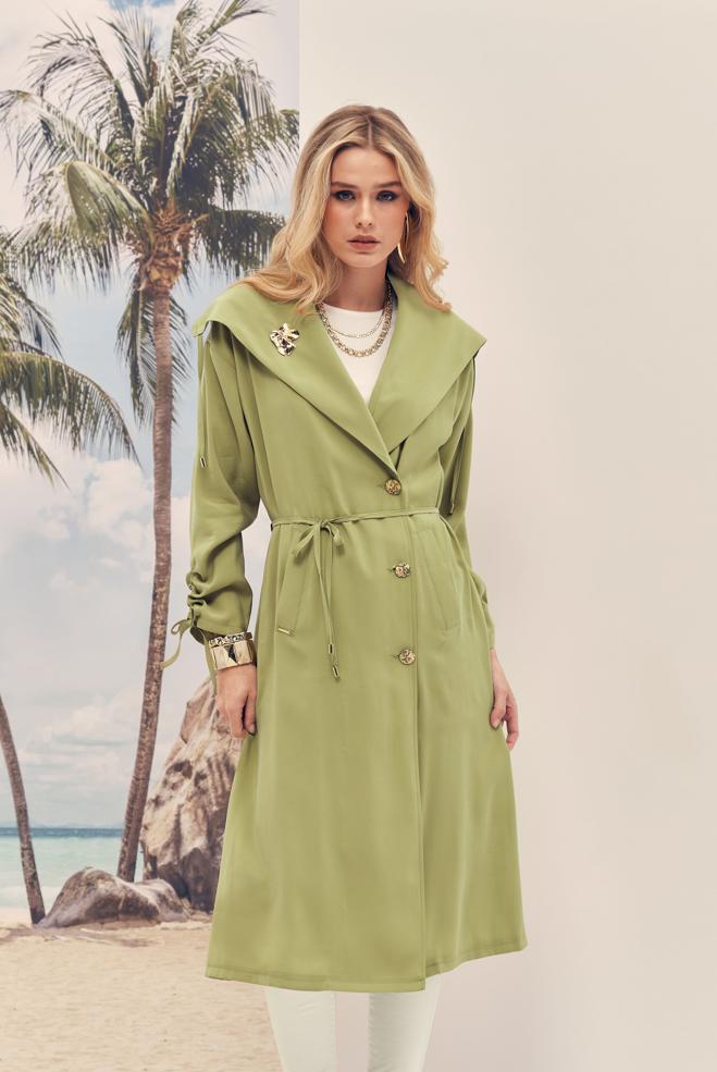 Hijab-Kleidung GRÜN JACKE AUS MODAL MIT GÜRTEL 46439 - ALVİNA