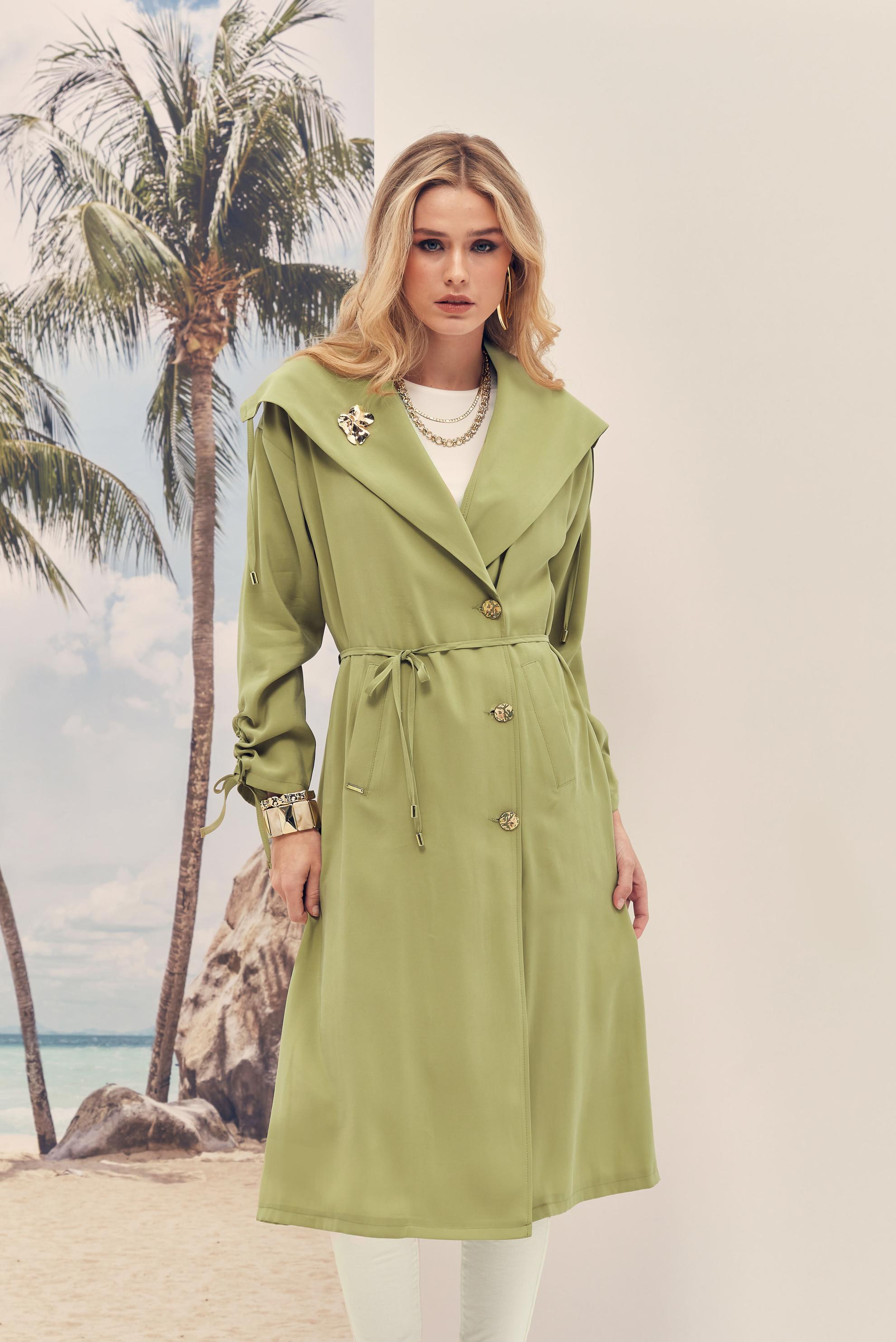 Hijab-Kleidung GRÜN JACKE AUS MODAL MIT GÜRTEL 46439