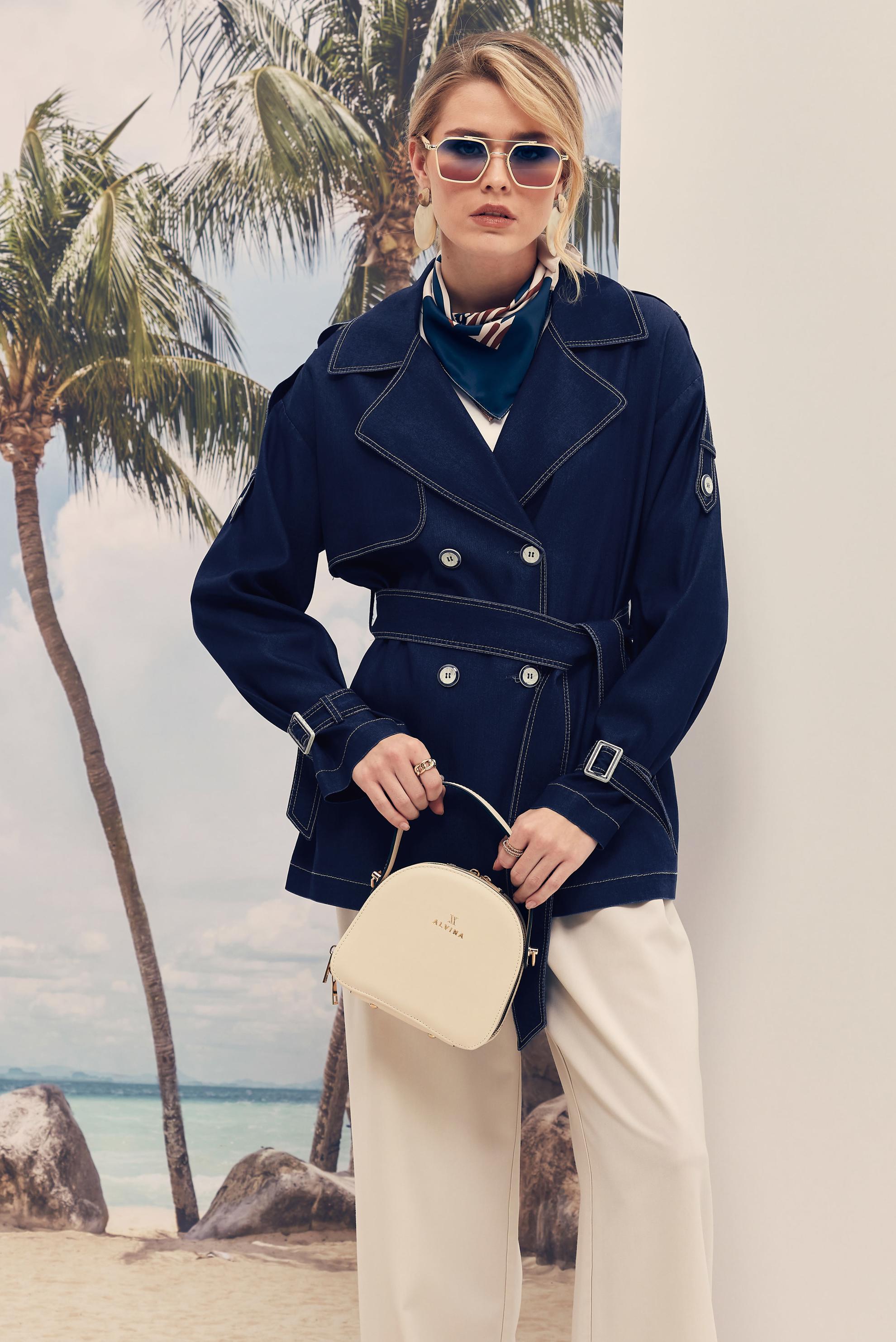 Hijab-Kleidung NAVY BLAU JEANSJACKE MIT GÜRTEL 46445