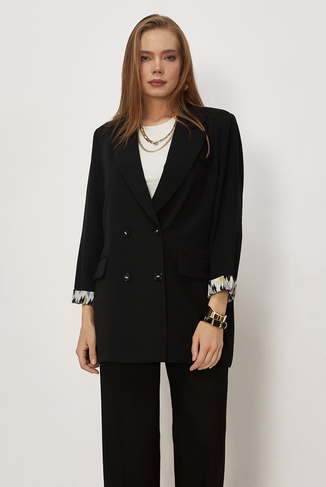 Tesettür giyim SİYAH KRUVAZE YAKA CEKET 46472 - ALVİNA