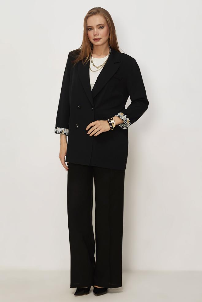 Tesettür giyim SİYAH KRUVAZE YAKA CEKET 46472 - ALVİNA