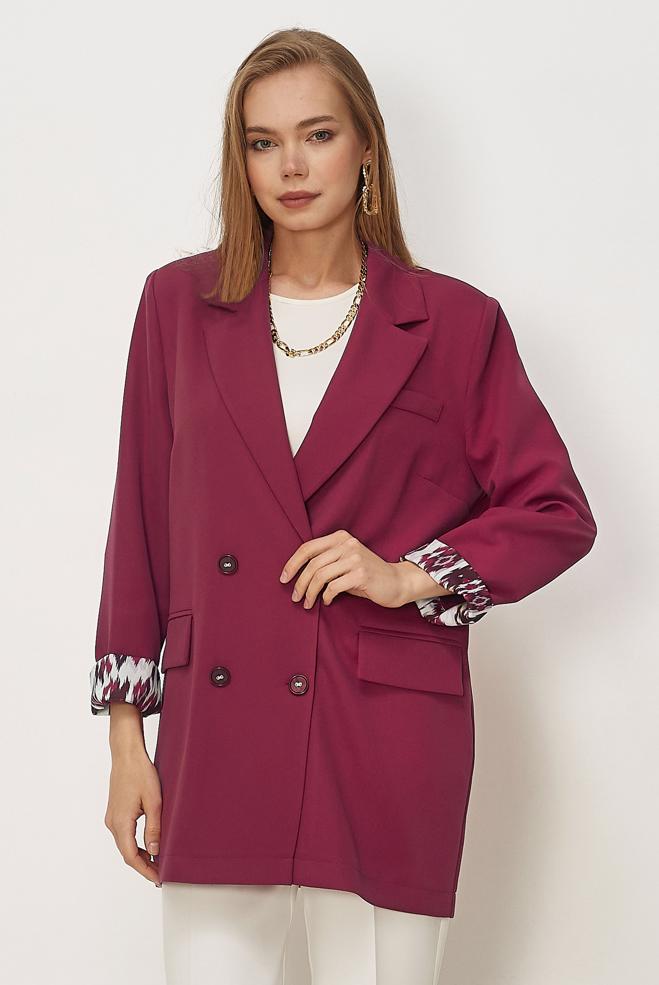 Tesettür giyim FUŞYA KRUVAZE YAKA CEKET 46472 - ALVİNA