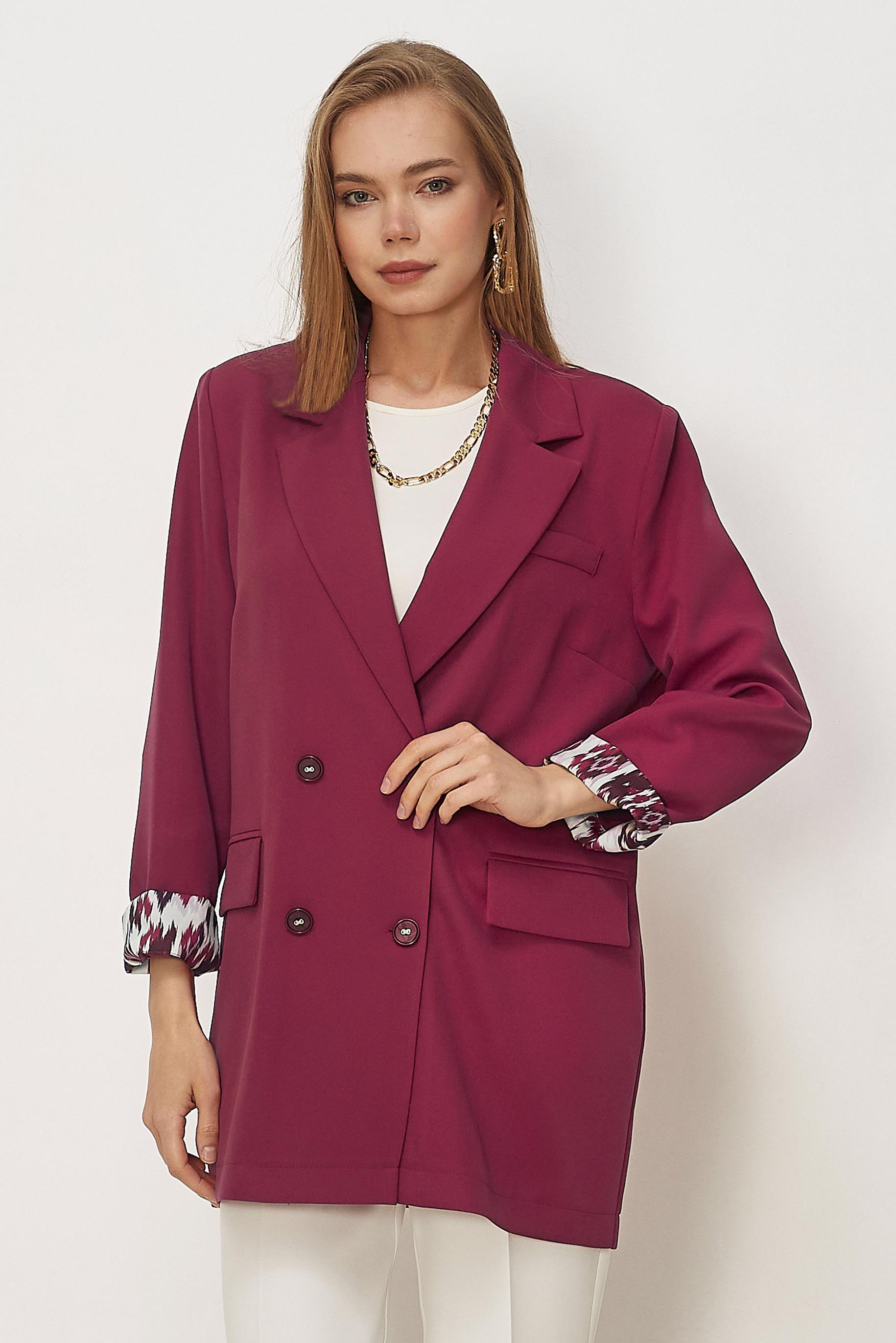 Tesettür giyim FUŞYA KRUVAZE YAKA CEKET 46472