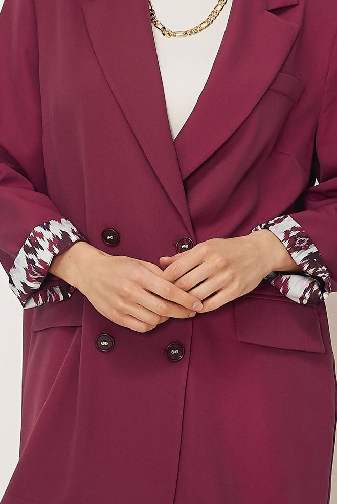 Tesettür giyim FUŞYA KRUVAZE YAKA CEKET 46472 - ALVİNA