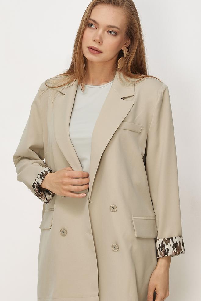 Tesettür giyim BEJ KRUVAZE YAKA CEKET 46472 - ALVİNA