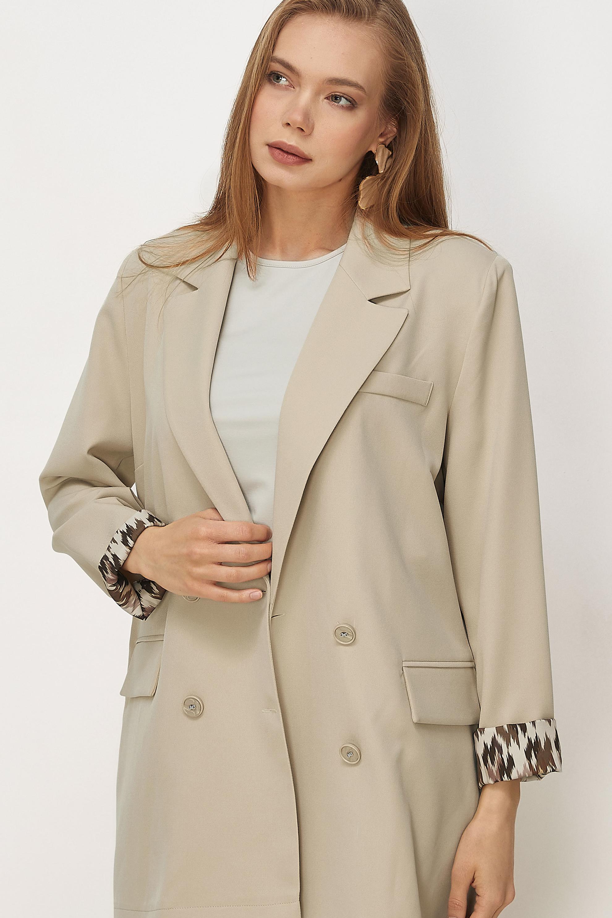 Tesettür giyim BEJ KRUVAZE YAKA CEKET 46472