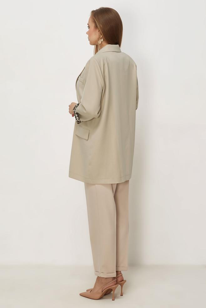 Tesettür giyim BEJ KRUVAZE YAKA CEKET 46472 - ALVİNA