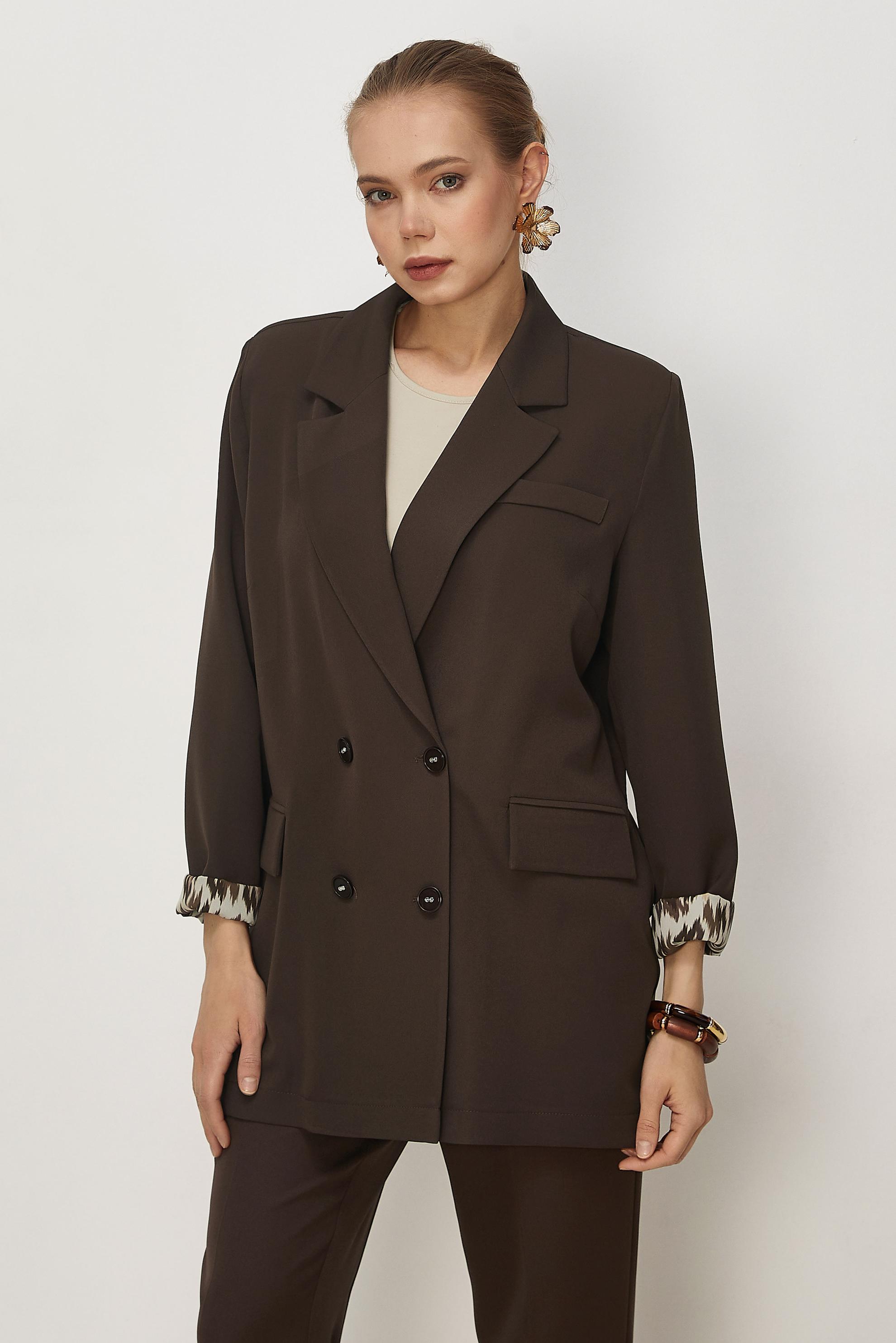 Tesettür giyim KAHVE KRUVAZE YAKA CEKET 46472