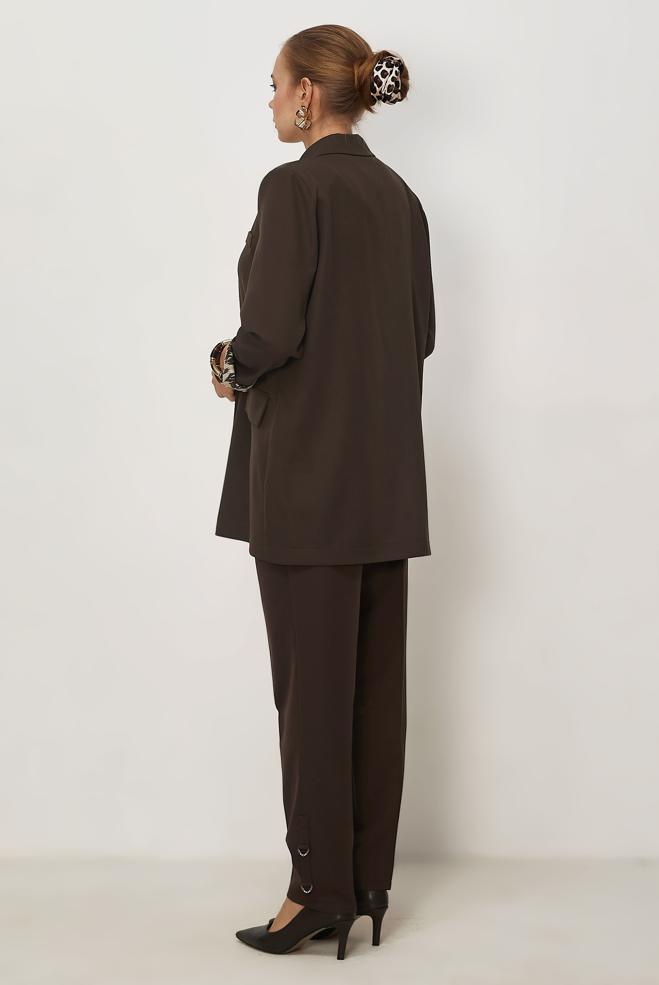 Tesettür giyim KAHVE KRUVAZE YAKA CEKET 46472 - ALVİNA