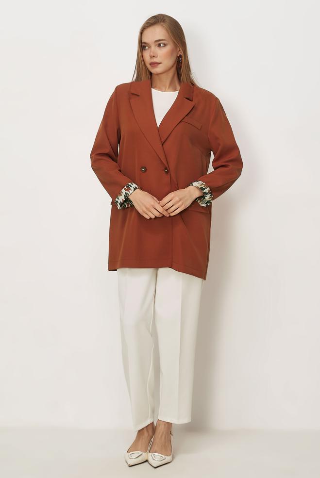 Tesettür giyim BEJ KRUVAZE YAKA CEKET 46472 - ALVİNA