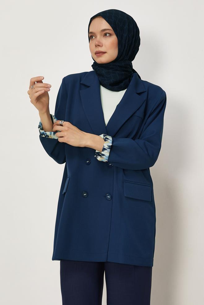 Tesettür giyim BEJ KRUVAZE YAKA CEKET 46472 - ALVİNA