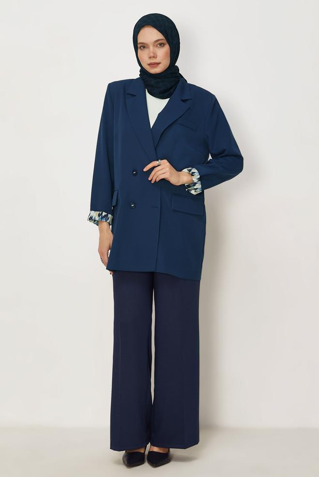 Tesettür giyim BEJ KRUVAZE YAKA CEKET 46472 - ALVİNA