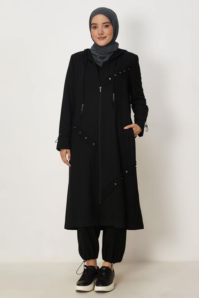 Vêtements hijab NOIR VESTE EFFET LIN 46530 - ALVİNA