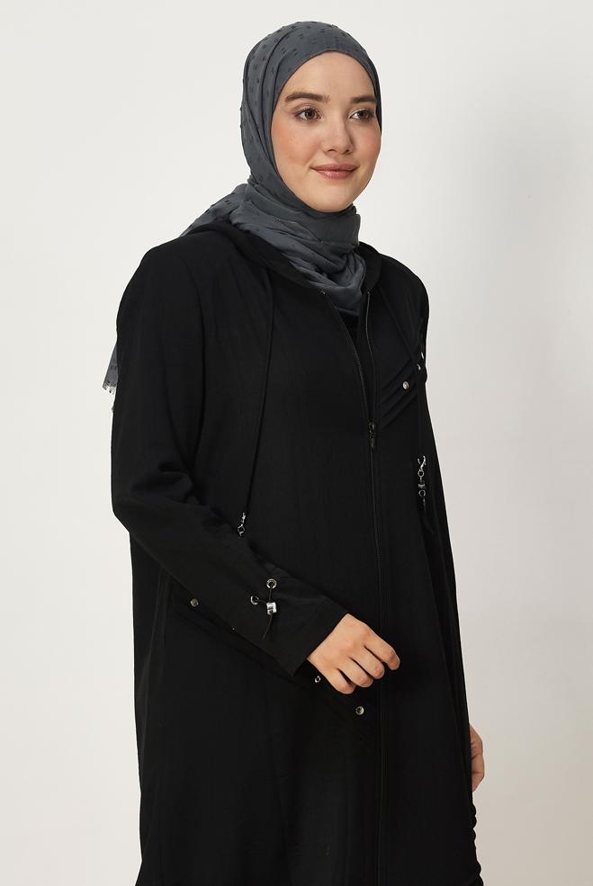 Vêtements hijab NOIR VESTE EFFET LIN 46530 - ALVİNA