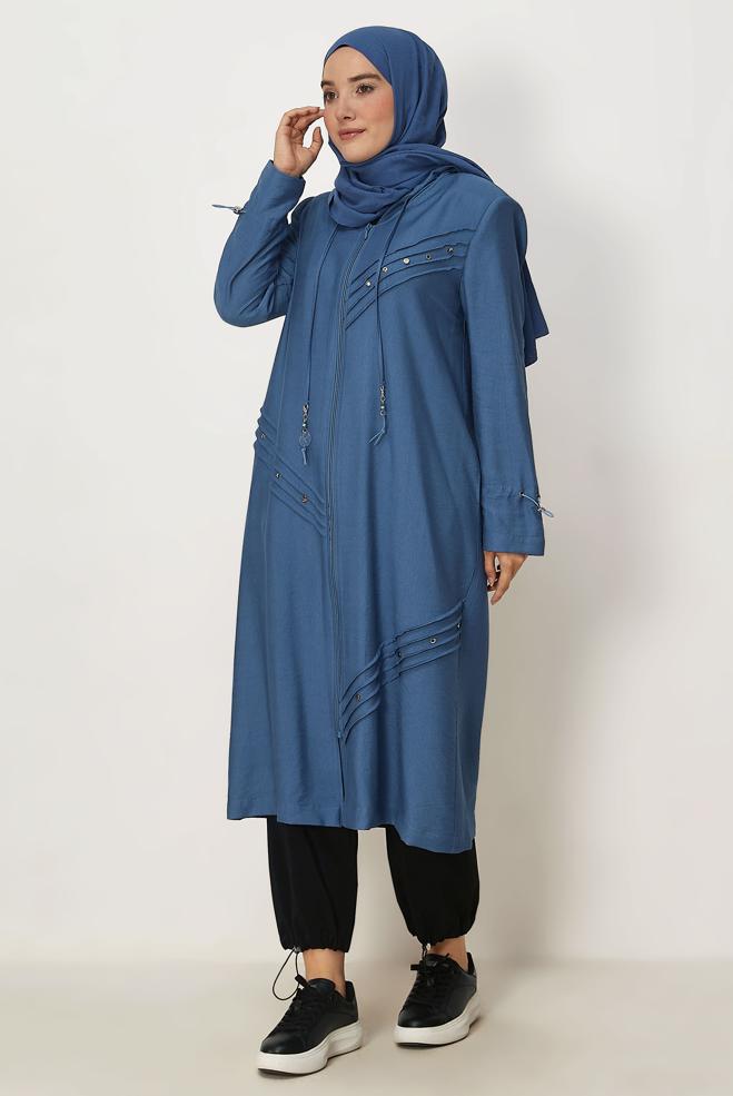 Vêtements hijab BLEU MARINE VESTE EFFET LIN 46530 - ALVİNA