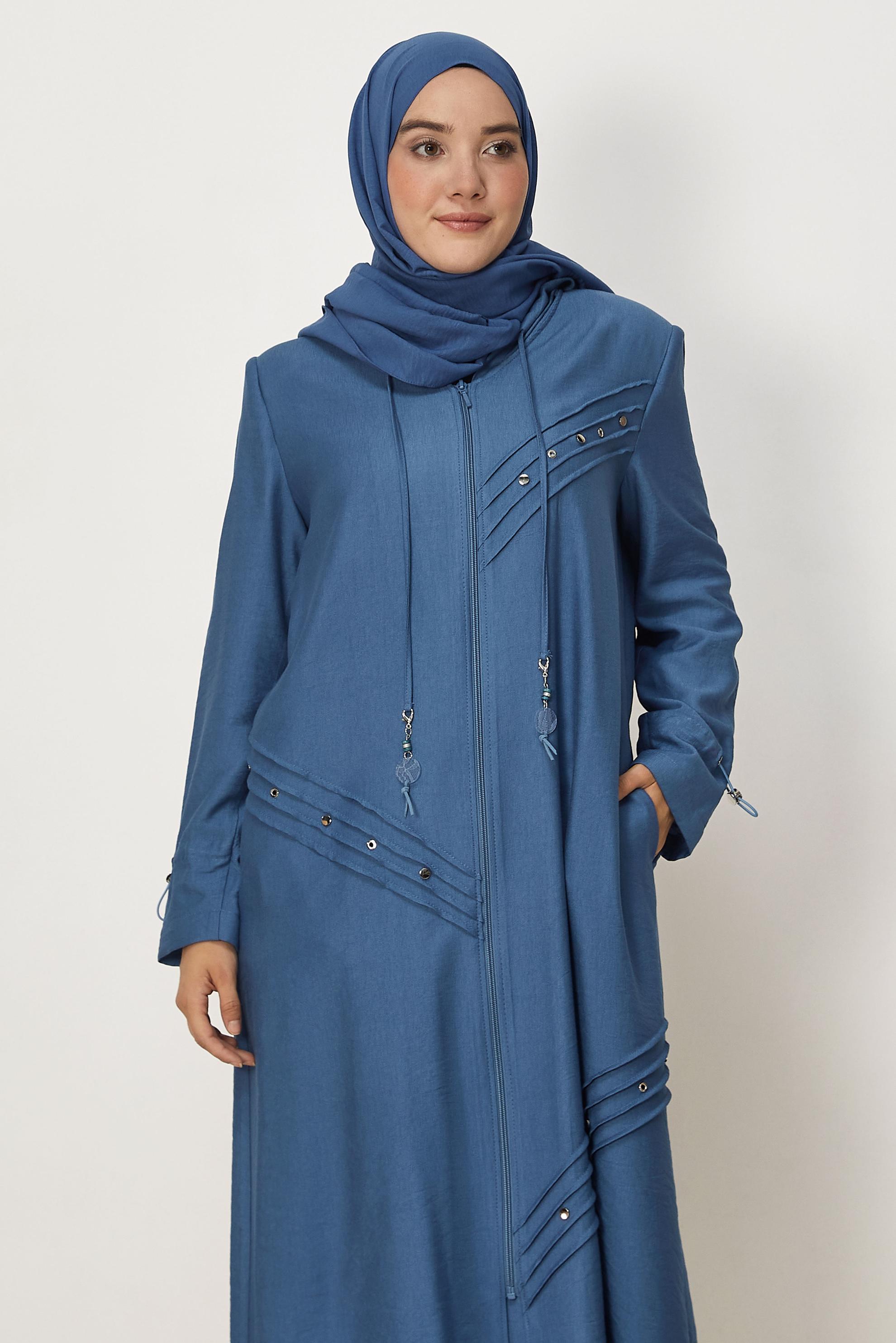 Vêtements hijab BLEU MARINE VESTE EFFET LIN 46530