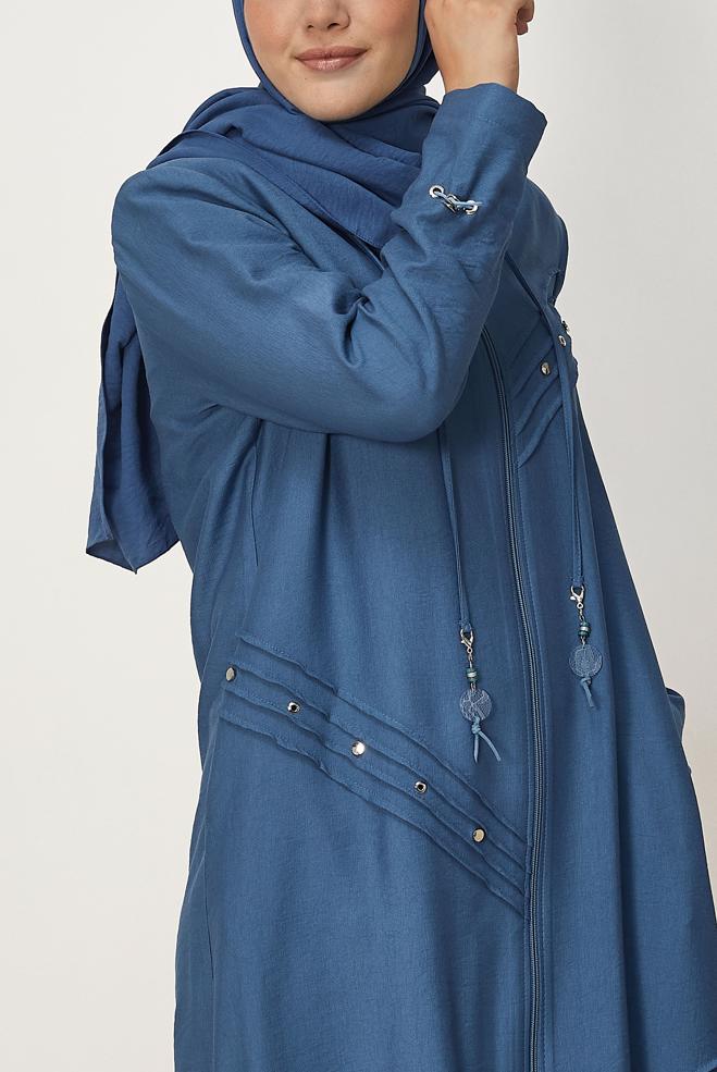 Vêtements hijab BLEU MARINE VESTE EFFET LIN 46530 - ALVİNA