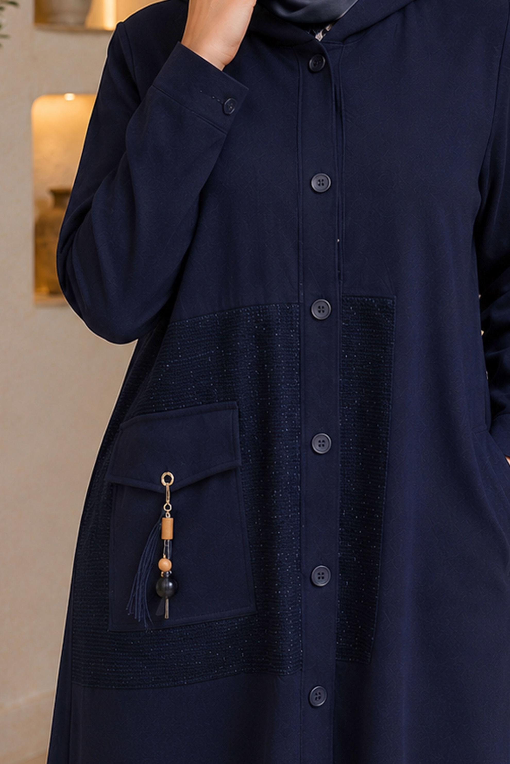 Vêtements hijab BLEU MARINE VESTE À CAPUCHE EFFET LIN 46531