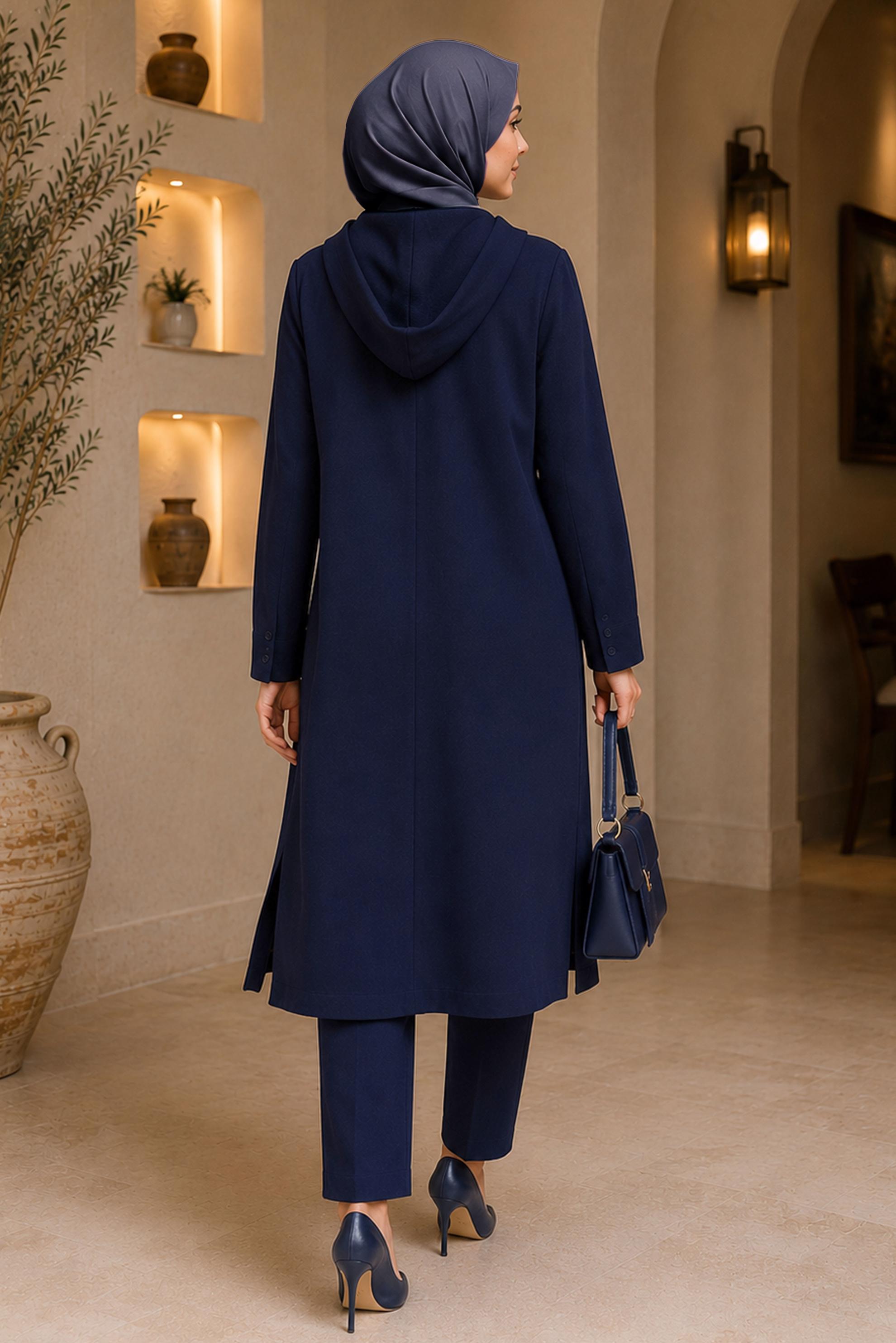 Vêtements hijab BLEU MARINE VESTE À CAPUCHE EFFET LIN 46531