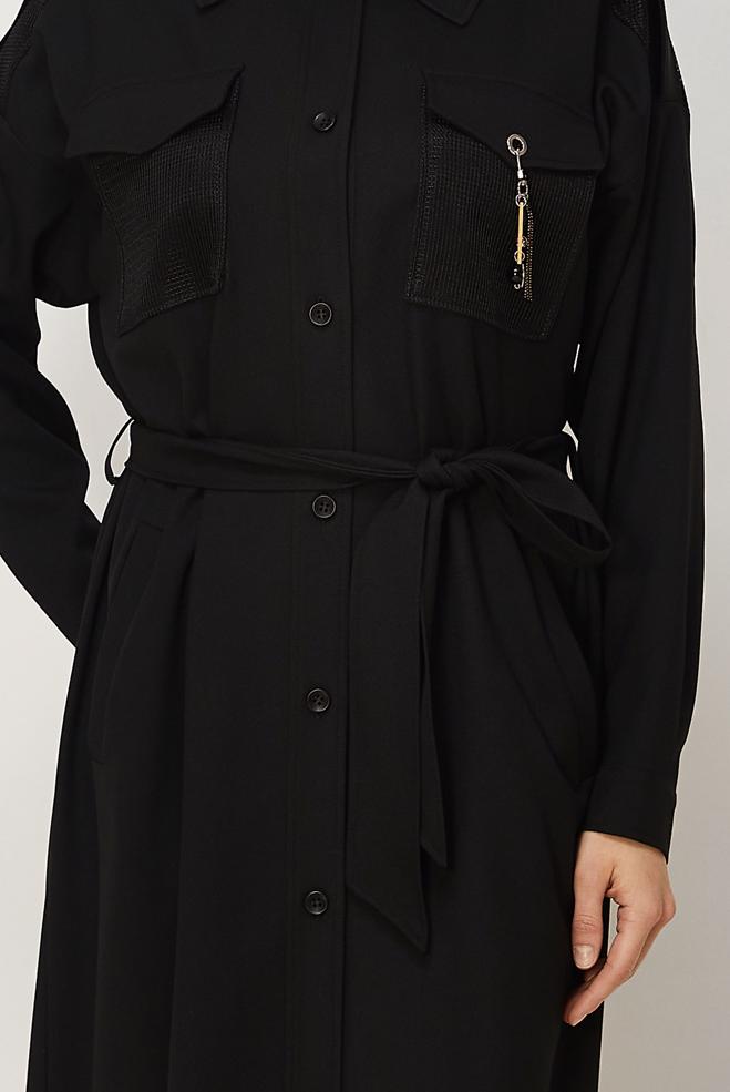 Hijab clothing BLACK BELTED JACKET 46532 - ALVİNA